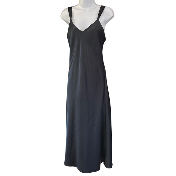 Cacique Dresses & Skirts - Vintage Cacique Satin Slip Dress Minimalist Goth Grunge Black Midi Lingerie S